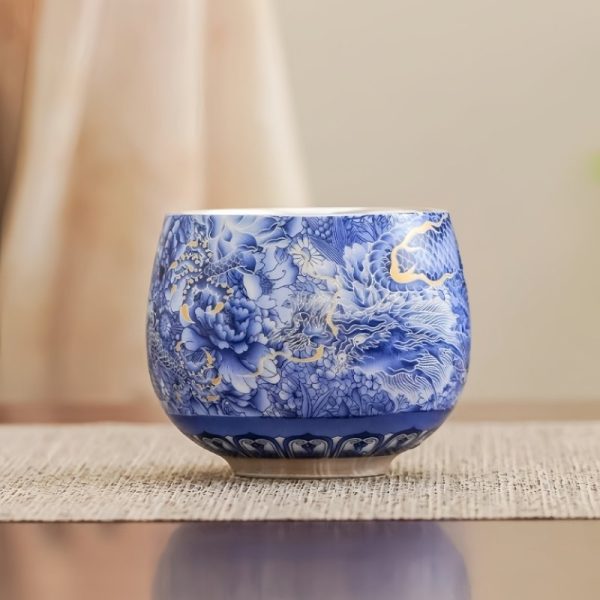 Sterling Silver Vintage Chinese Porcelain Tea Cup With Dragon and Peony