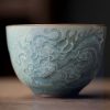 Hand-carved Auspicious Dragon Ice Crackle Glaze Ceramic Chinese Gongfu Tea Cup
