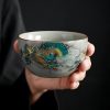 Antique Green Dragon Traditional Cracked Ceramic Chinese Gongfu Chawan Tea Cup