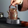 Antique Gold Inlaid with Jade Dragon and Phoenix Pattern Purple Clay Teapot Large Capacity with Handle
