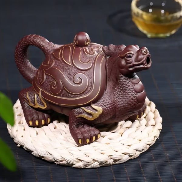 Unique Gilding Dragon Turtle Shaped Teapot with Dragon Ball Twist Made from Yixing Purple Clay
