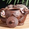 Gongfu Teapot in Dragon Boat Shape with Strainer Crafted from Black and Brown Yixing Clay Chinese Design