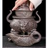 Luxury Grey Vintage Semi Automatic Ceramic Chinese Tripod Relief Dragon Head Ware Tea Set