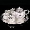 Vintage Opulent Silver Chinese Dragon and Phoenix Refined Gongfu Tea Pot Set