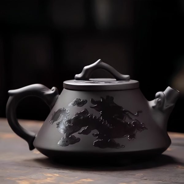 Yixing Purple Clay Antique Dragon Teapot With Color Changing Pattern Stone Gourd Design