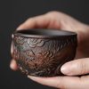 Authentic Chinese Jianshui Purple Pottery Teacup with Carved Lotus Pattern
