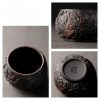 Authentic Chinese Jianshui Purple Pottery Teacup with Carved Lotus Pattern
