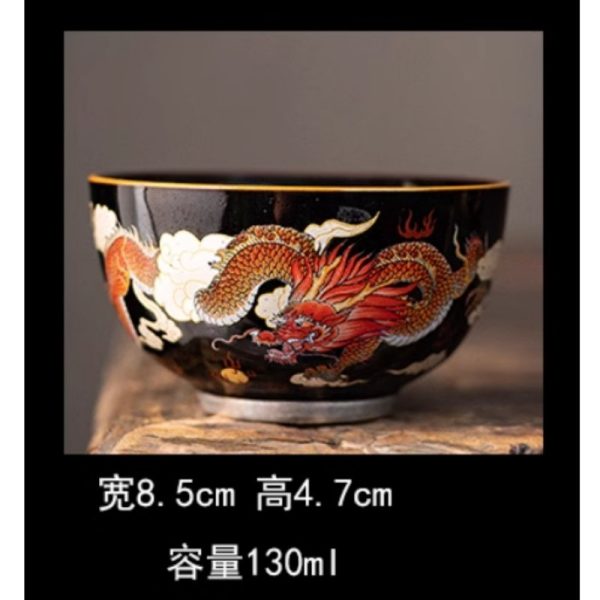 Year of The Dragon Elegant Black Glaze Hand Painted Red Dragon Chinese Ceramic Tea Cup