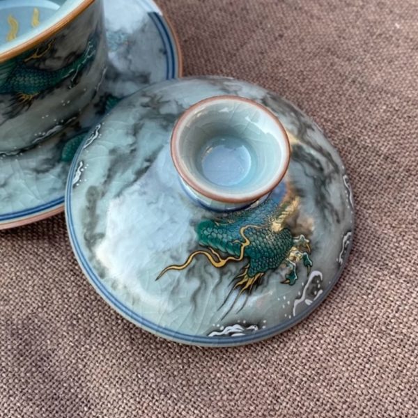 Vintage Ice Crack Hand Drawn Blue Dragon Luxury Chinese Porcelain Tea Set