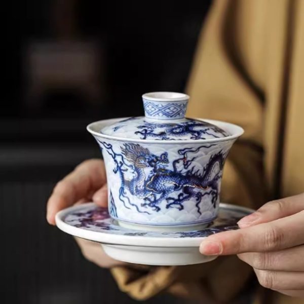 Unique Dragon Year Tea Set with Blue and White Porcelain Pattern