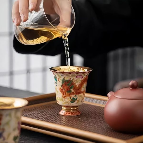 Enamel Color Hand Painted Chinese Dragon Ceramic Bell Cup