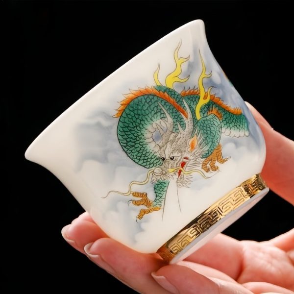 Year Of The Dragon Hand Painted Iced White Porcelain Dragon Tea Cup