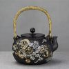 Antique Asian Gold Dragon and Silver Clouds Cast Iron Tetsubin Teapot