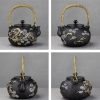 Antique Asian Gold Dragon and Silver Clouds Cast Iron Tetsubin Teapot