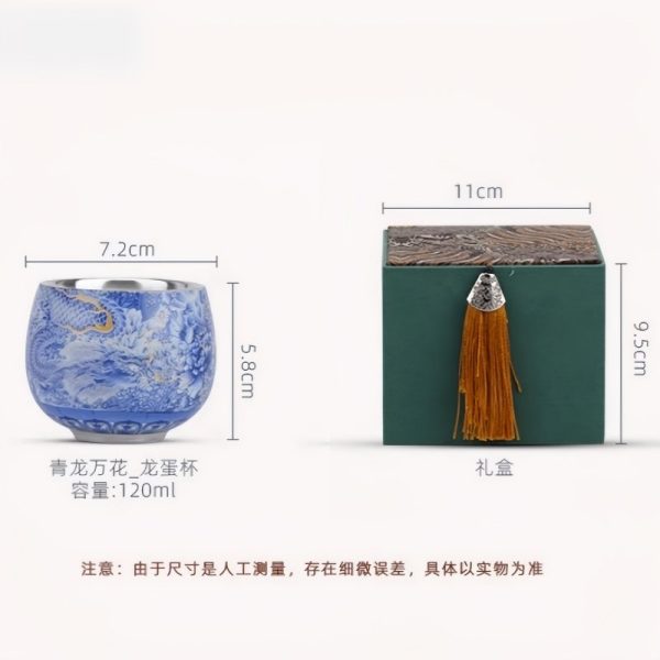 Sterling Silver Vintage Chinese Porcelain Tea Cup With Dragon and Peony