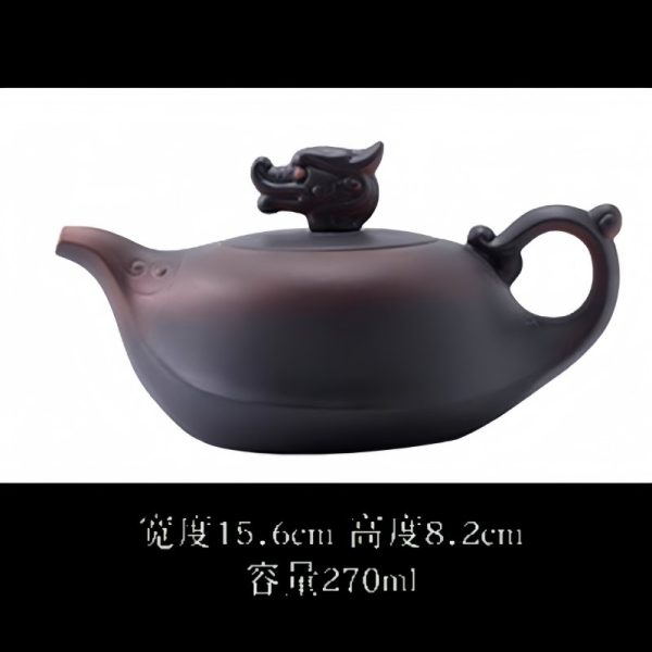 Antique Purple Clay Dragon Teapot Set With Dragon Head Lid And Dragon Boat Design