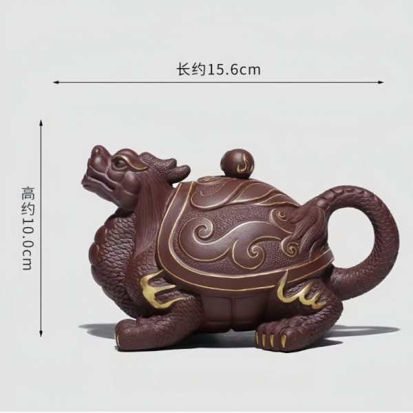 Unique Gilding Dragon Turtle Shaped Teapot with Dragon Ball Twist Made from Yixing Purple Clay