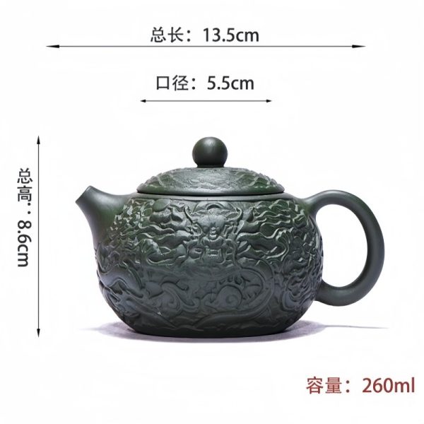 Handmade Chinese Vintage Yixing Clay Dragon Teapot With Green Auspicious Dragon Pattern