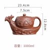 Gongfu Teapot in Dragon Boat Shape with Strainer Crafted from Black and Brown Yixing Clay Chinese Design