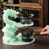 Chinese Grey Jade Green Majestic Dragon Semi-Automatic Lazy Antique Kungfu Tea Cup Set
