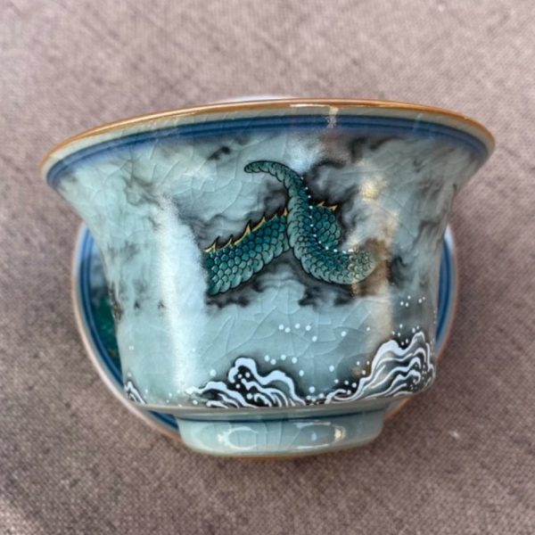 Vintage Ice Crack Hand Drawn Blue Dragon Luxury Chinese Porcelain Tea Set