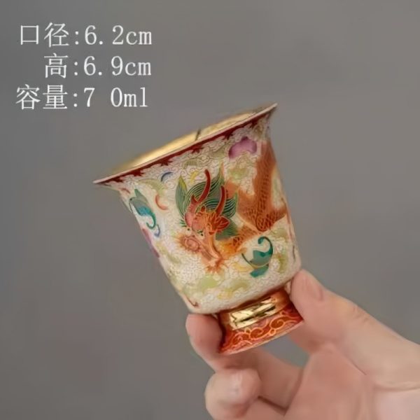 Enamel Color Hand Painted Chinese Dragon Ceramic Bell Cup