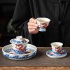 Graceful Traditional Luxury Chinese Blue and White Porcelain Antique Wave Tea Set