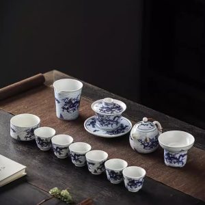 Unique Dragon Year Tea Set with Blue and White Porcelain Pattern