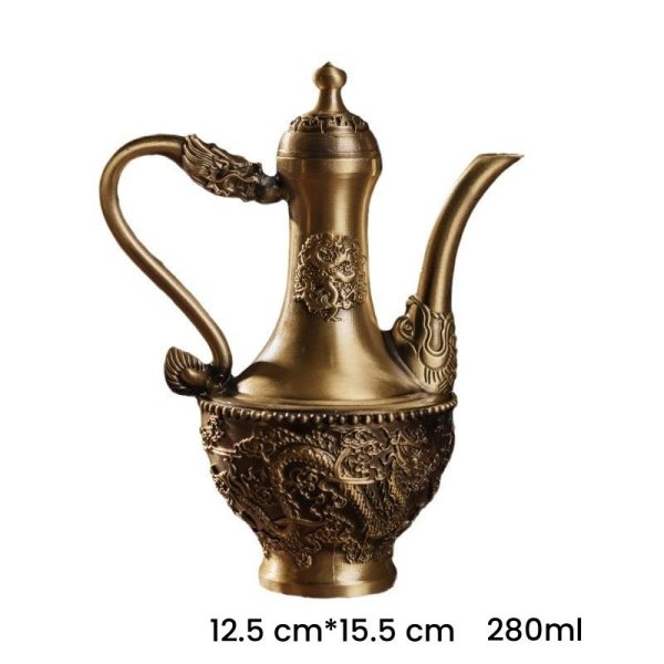 Ancient Tall Brass Teapot with Dragon and Phoenix Theme Handcrafted for Sale