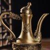 Ancient Tall Brass Teapot with Dragon and Phoenix Theme Handcrafted for Sale