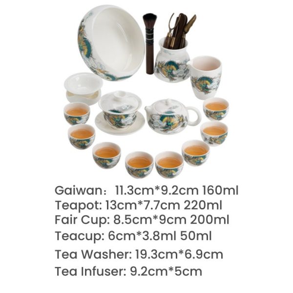 Best Dragon Themed Jade White Porcelain Traditional Gongfu Cha Tea Tray Set