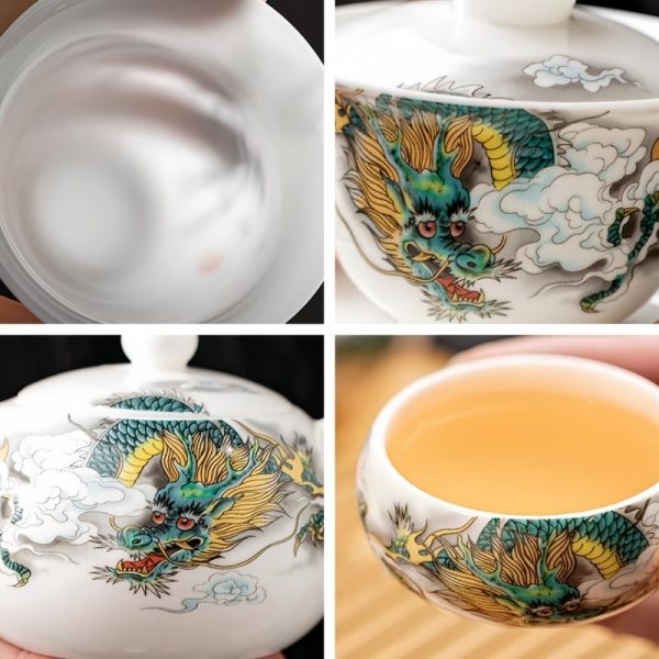 Best Dragon Themed Jade White Porcelain Traditional Gongfu Cha Tea Tray Set