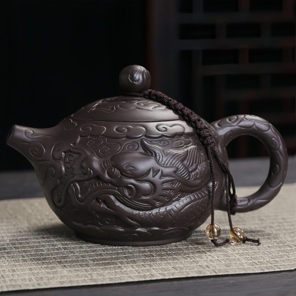 Chinese Antique Yixing Zisha Dragon Teapot With Relief Auspicious Dragon Pattern
