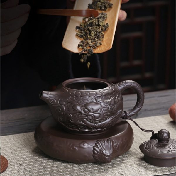 Chinese Antique Yixing Zisha Dragon Teapot With Relief Auspicious Dragon Pattern