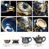 Porcelain Blue Glaze Inlaid with Gold Dragon Noble Luxury Chinese Ceremony Tea Set