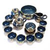 Porcelain Blue Glaze Inlaid with Gold Dragon Noble Luxury Chinese Ceremony Tea Set