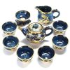Porcelain Blue Glaze Inlaid with Gold Dragon Noble Luxury Chinese Ceremony Tea Set
