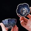 Inlaid Silver Dragon Flower Shaped Tenmoku Jianzhan Ceramic Tea Cup