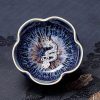 Inlaid Silver Dragon Flower Shaped Tenmoku Jianzhan Ceramic Tea Cup