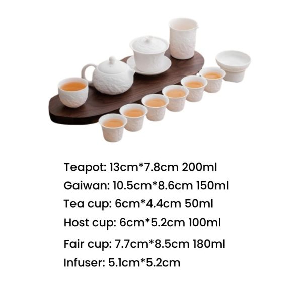 Luxurious Mutton Fat Jade White Porcelain Graceful Embossed Dragon Antique Chinese Tea Set