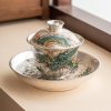 150ml Fine Silver Glaze Mighty Green Dragon Porcelain Gaiwan Teapot