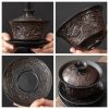 Antique Handmade Exquisitely Carved Purple Clay Dragon Gaiwan Tea Cup