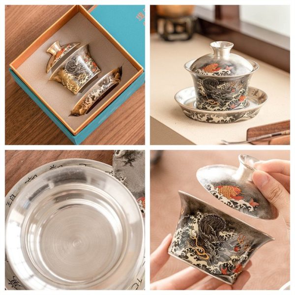 150ml Best Fine Silver Glaze Black Dragon Porcelain Handmade Gaiwan Teapot
