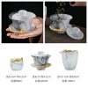 Large Inlaid Pure Gold Dragon Ink White Jade Frosted Crystal Gaiwan Tea Set