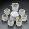 Large Inlaid Pure Gold Dragon Ink White Jade Frosted Crystal Gaiwan Tea Set