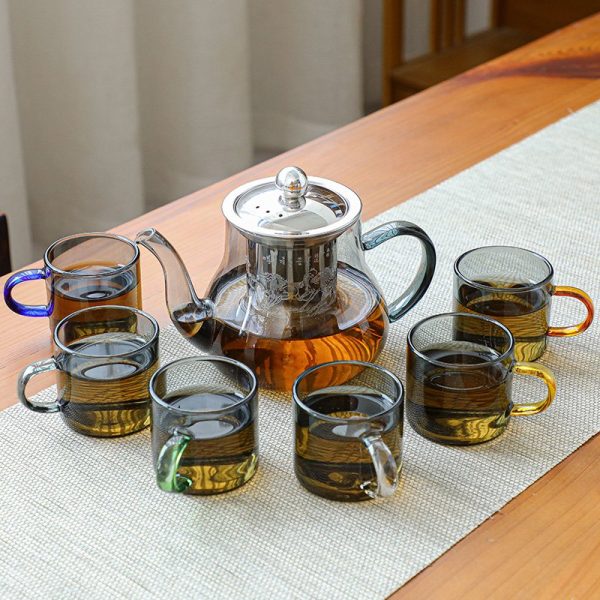 Grey Transparent Classic Heat Resistant Borosilicate Glass Tea Set for Adults
