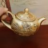 Handcrafted Brass Teapot with Embossed Dragon and Phoenix Pattern Antique