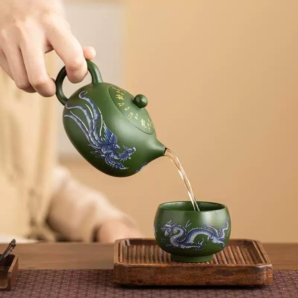 Authentic Hand Painted Dragon Green Yixing Clay Gongfu Tea Cup