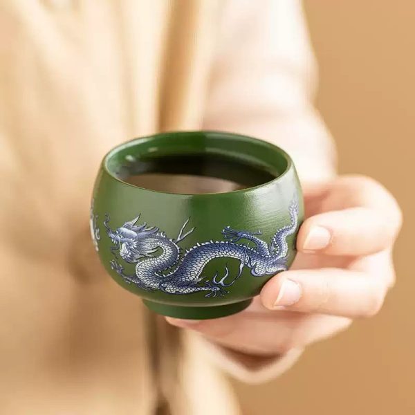 Authentic Hand Painted Dragon Green Yixing Clay Gongfu Tea Cup