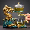 Creative Golden Dragon Green Flame Lazy Semi Auto Glass Tea Set